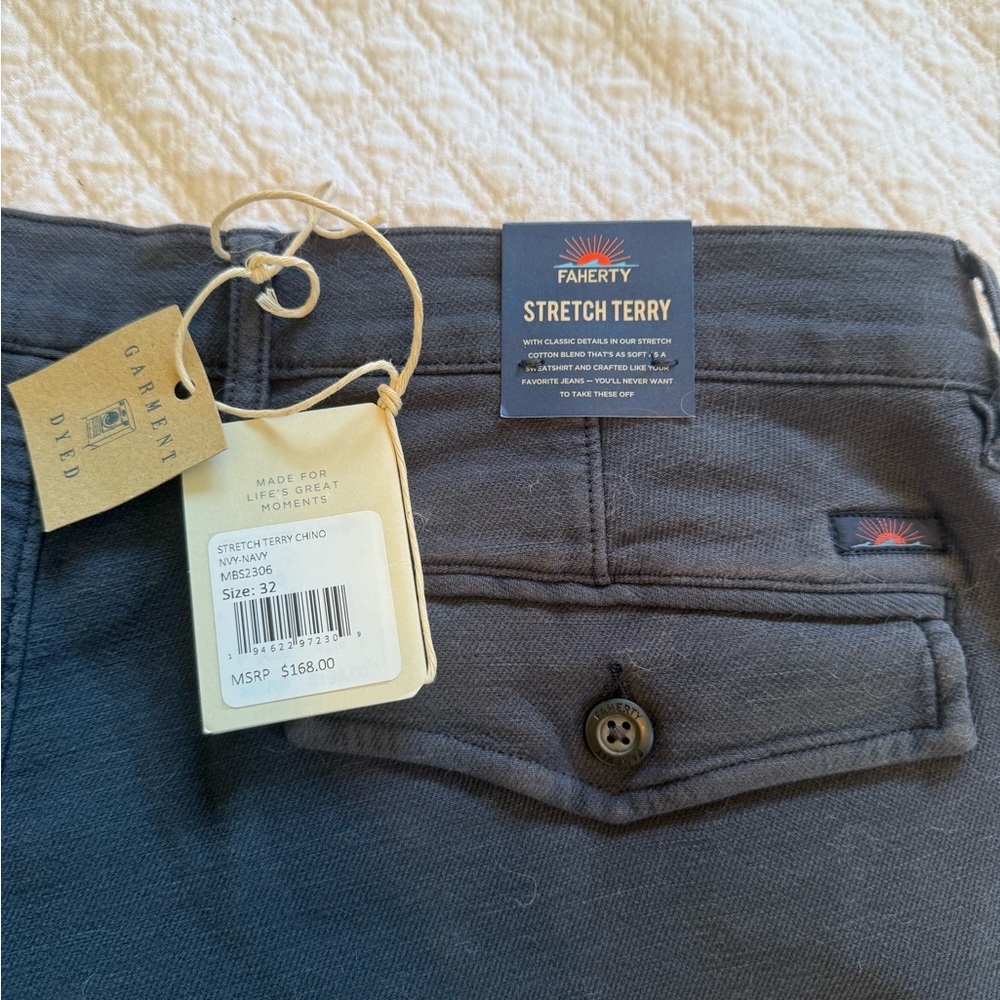 Faherty NWT Navy Blue Stretch Terry Pants 32/32